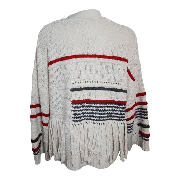 ee:some Cardigan Sweater Womens Size M/L Red White Blue Fringe USA Boho Patriot - Picture 3 of 6